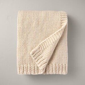 Hearth‎ & Hand with Magnolia Chunky Knit Bordered Throw Blanket Cream NWT